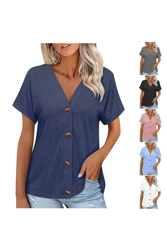 Womens Summer Tops, Plus Size Casual T Shirt, Ladies' Spring And Summer Casual Solid Color Sleeve Round Neck Top Sleeve Round Neck Top/Shirt L