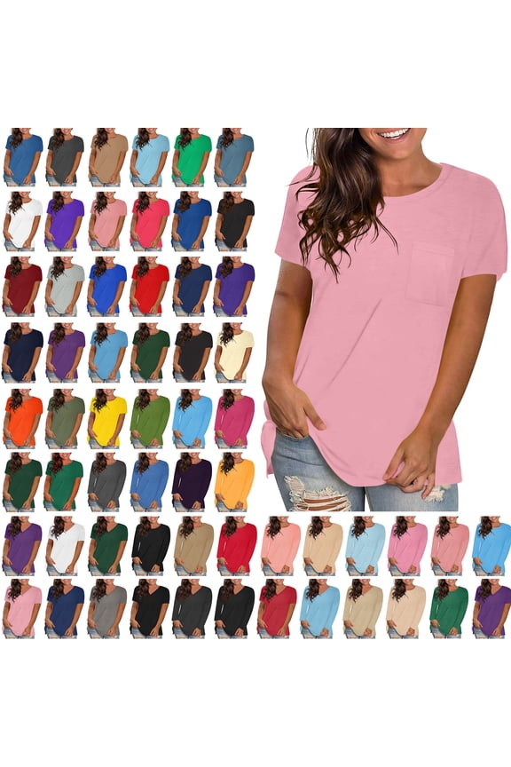 Womens Summer Tops, Plus Size Casual T Shirt, Women's Fashion Printed T-shirt 3/4 Sleeves Blouse Round Neck Pocket Casual Top Blouse L