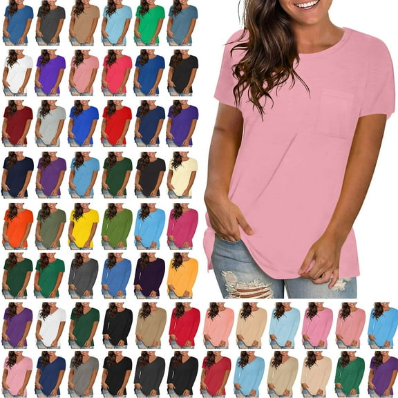Bovxnpu Womens Summer Tops, Plus Size Casual T Shirt, Women's Fashion Printed T-shirt 3/4 Sleeves Blouse Round Neck Pocket Casual Top Blouse L