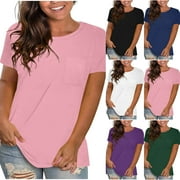 BOVXNPU Womens Summer Tops, Plus Size Casual T Shirt, Women's Fashion Printed T-shirt 3/4 Sleeves Blouse Round Neck Pocket Casual Top Blouse L