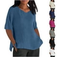 thumbnail image 1 of Bovxnpu Womens Summer Tops, Plus Size Casual T Shirt, Women's V-Neck Short Sleeve Loose Button And Linen Tunic Shirts Summer Shirts Blouse XXL, 1 of 6
