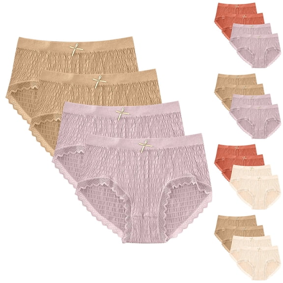 Bovxnpu Womens Underwear Plus Size Panties, 4PC Women's Breathable Cotton Brief, Lace Abdomen Mid-rise Waist And Hip Lift Breathable Underwear Briefs L