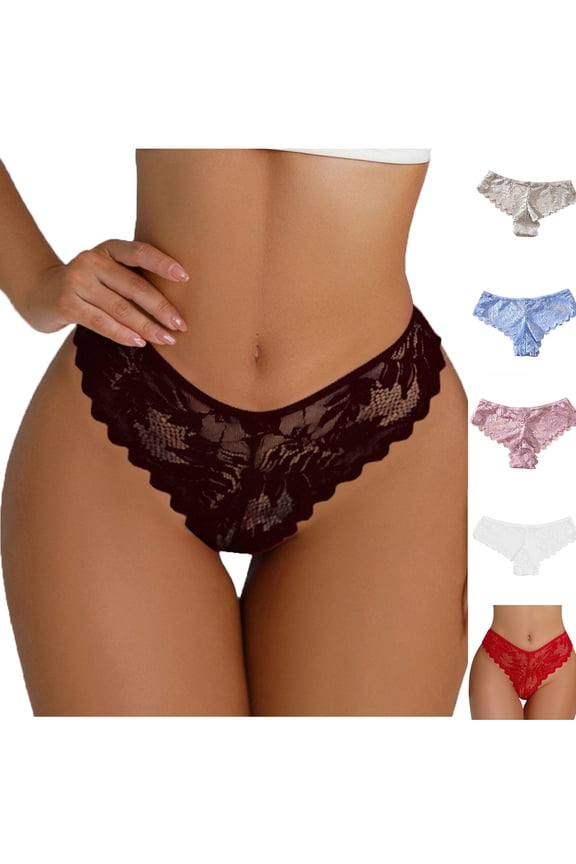 Womens Underwear Plus Size Panties, Seamless Cotton Lace Thongs for Women, Women's Solid Color Lace Cotton Crotch Interest Low Waist Thong Underwear L