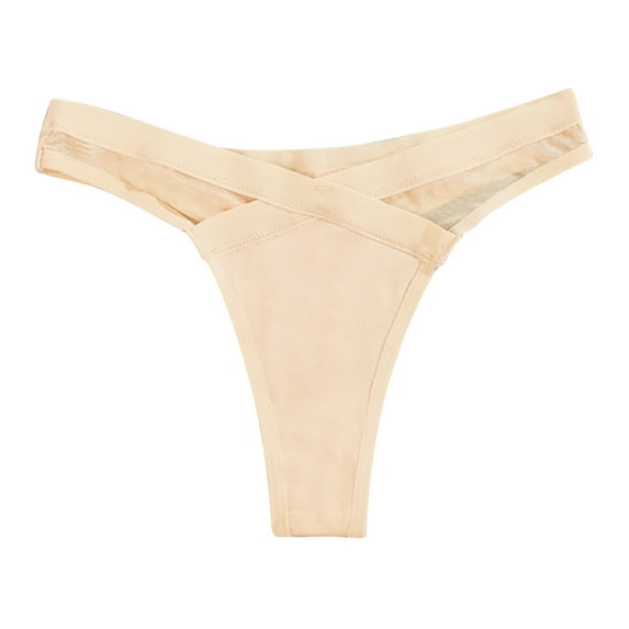 Bovxnpu Womens Underwear Plus Size Panties, Seamless Lace Thongs for Women, Women's Solid Color Low Waist Mesh Solid Color Transparent Underwear Thong L