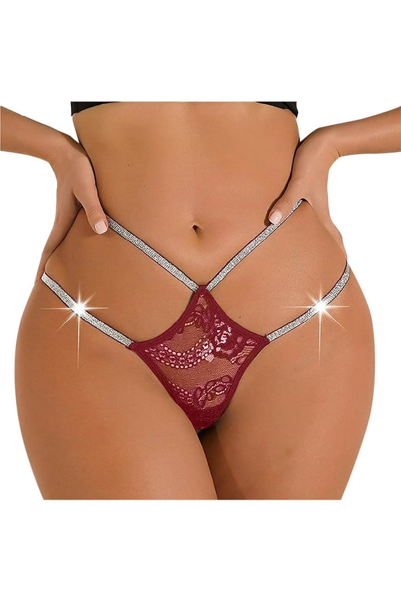 Womens Underwear Plus Size Panties, Women's Low Rise G-string Thong Panty Underwear, Solid Color Low-waisted Lace Light Bar Elastic String Thong Briefs S