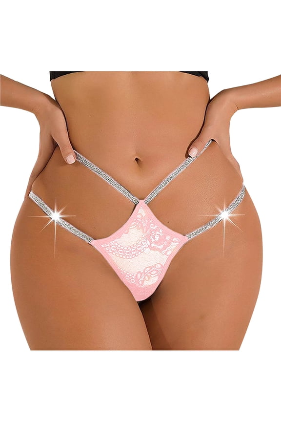 Womens Underwear Plus Size Panties, Women's Low Rise G-string Thong Panty Underwear, Solid Color Low-waisted Lace Light Bar Elastic String Thong Briefs S