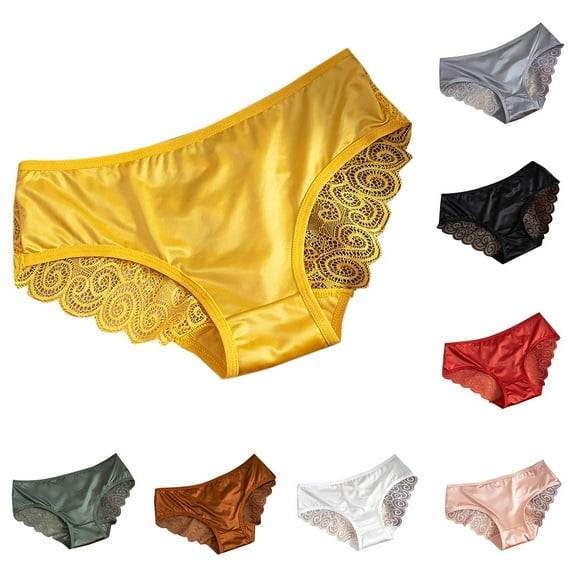 Bovxnpu Womens Underwear Plus Size Panties, Women’s Seamless Panties Underwear, Women's Solid Color Lace Bow Mid Low Waist Hollow Out Mesh Gauze Briefs L