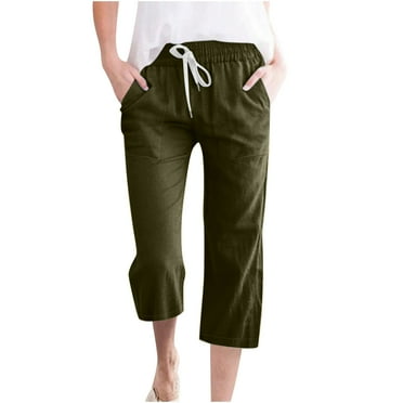 Summer Savings Clearance 2025! Capris for Women Aofany Women's Plus Size Cotton Linen Solid Pockets Drawstring Capri Pants
