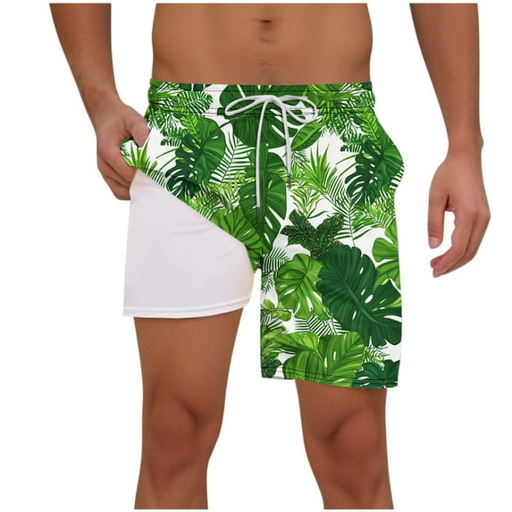 Chiccall Mens Hawaiian Floral Shorts 2025 Summer Tropical Elastic Waist Drawstring Pocket Swim Trunk Green