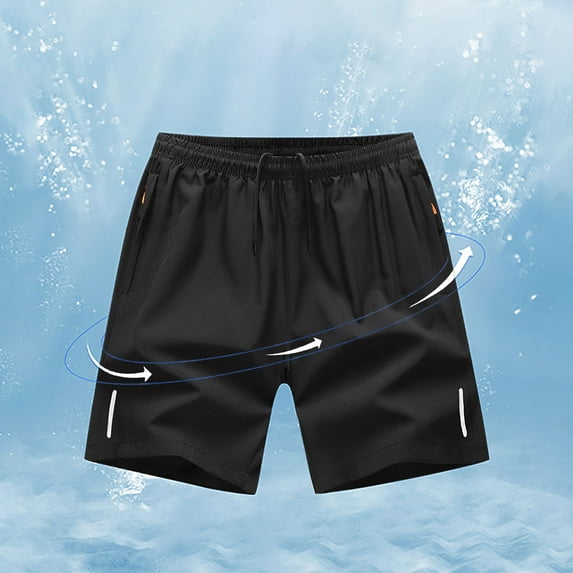 Chiccall Mens Quick Dry Workout Shorts with Zipper Pockets Summer Solid Lightweight Drawstring Elastic Waist Shorts Black