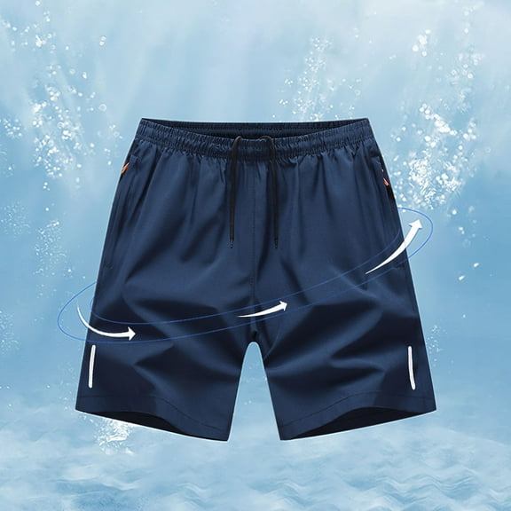 Chiccall Mens Quick Dry Workout Shorts with Zipper Pockets Summer Solid Lightweight Drawstring Elastic Waist Shorts Blue