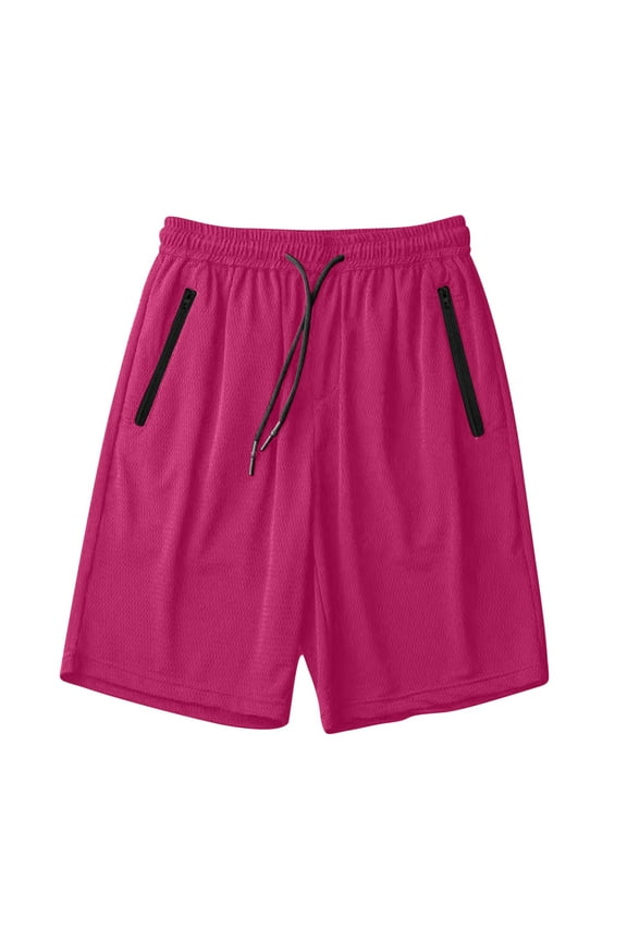 Mens Summer Athletic Shorts with Pockets Casual Solid Color Drying Beach Running Basketball Workout Shorts Hot Pink 2XL