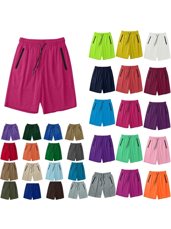Mens Summer Athletic Shorts with Pockets Casual Solid Color Drying Beach Running Basketball Workout Shorts Hot Pink M