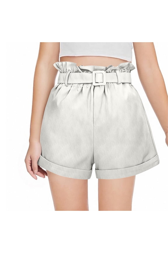 Girls Cropped Shorts with Belts, Shorts for Girls Fashion Solid Color Cotton High Waisted Elastic Hot Short Pants 110-160 Girls