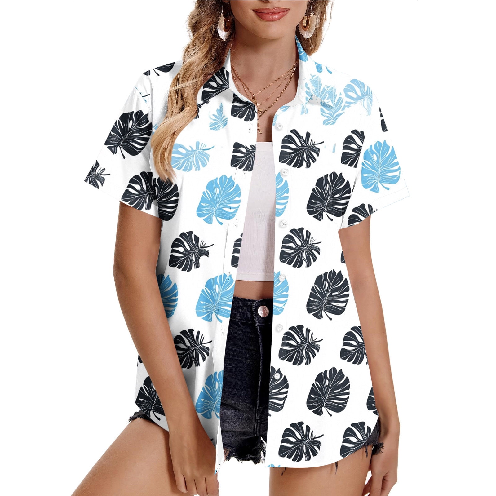 Horkkom Button Down Shirts for Women Summer Casual Plus Size Floral ...