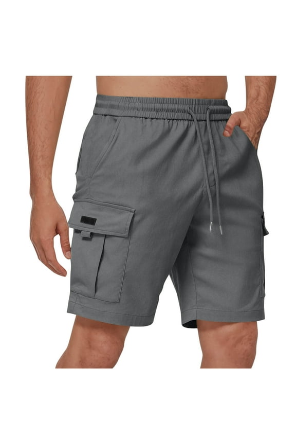 Cargo Shorts for Men Casual Drawstring Solid Color Shorts Summer Workout Gym Shorts with Pockets