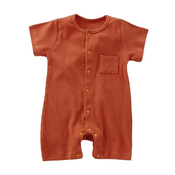 Loopsun Romper, Children's Solid Breathable Cotton Jumpsuit Summer Clothes Boys Girls Round Neck Short Sleeve Rompers Brown 0-3 Months