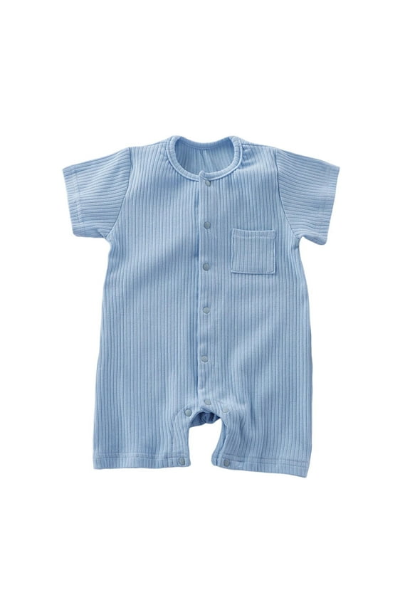 Romper, Children's Solid Breathable Cotton Jumpsuit Summer Clothes Boys Girls Round Neck Short Sleeve Rompers Light Blue 6-9 Months