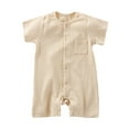 thumbnail image 1 of Loopsun Romper, Children's Solid Breathable Cotton Jumpsuit Summer Clothes Boys Girls Round Neck Short Sleeve Rompers Beige 3-6 Months, 1 of 2