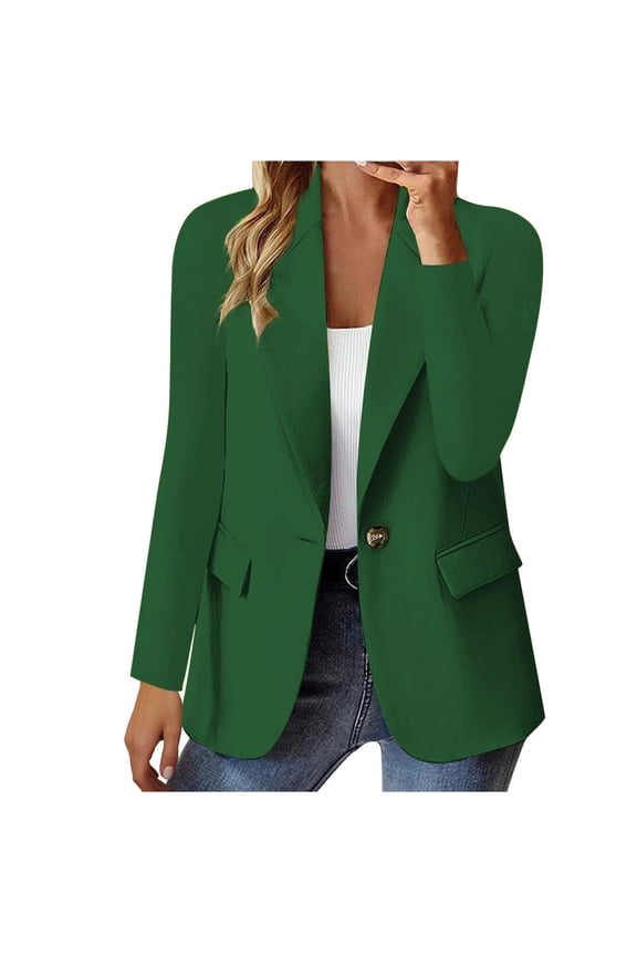 Blazers for Women, Women's Fashion Solid Button Suit Coat Long Sleeve Casual Blazer Jacket Green S