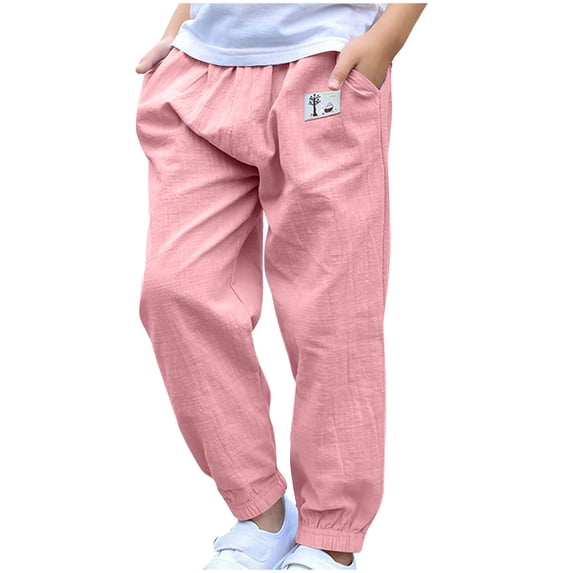 Loopsun Boys Girls Casual Pants, Child's Summer Solid Boys And Girls Botton Long Pants Pink 5-6 Years