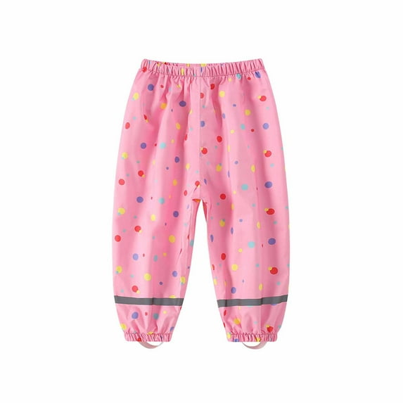 Loopsun Boys Girls Rain Pants, Children's Flat Waisted Four Season Thin Rain Pants Waterproof Pants Pink 10-12 Years