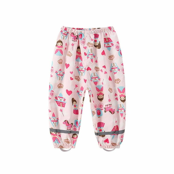 Loopsun Boys Girls Rain Pants, Children's Flat Waisted Four Season Thin Rain Pants Waterproof Pants Pink 5-6 Years