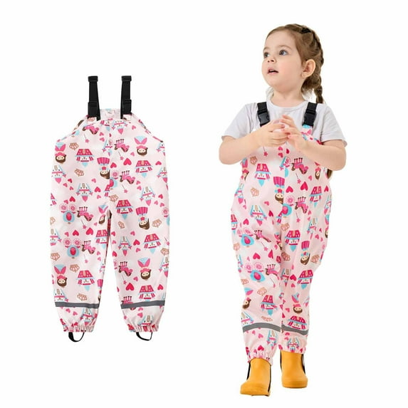 Loopsun Boys Girls Rain Pants, Children's Flat Waisted Four Season Thin Straps Rain Pants Waterproof Pants Pink 2-3 Years