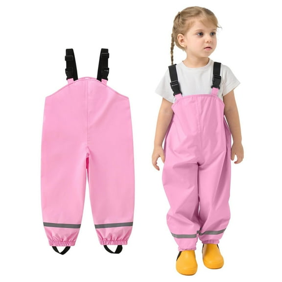 Loopsun Boys Girls Rain Pants, Children's Flat Waisted Four Season Thin Straps Rain Pants Waterproof Pants Pink 5-6 Years
