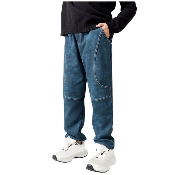 Loopsun Boys Girls Summer Pants, Children's Solid Color Casual Pants with Pocket Blue 12-13 Years