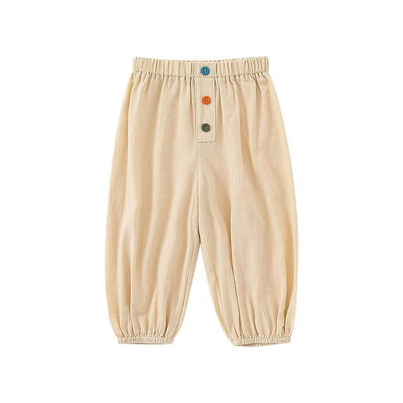 Loopsun Boys Girls Summer Pants, Toddler Kids Girls Boys Solid Color Button Leisure Jogger Pants Beige 9-12 Months