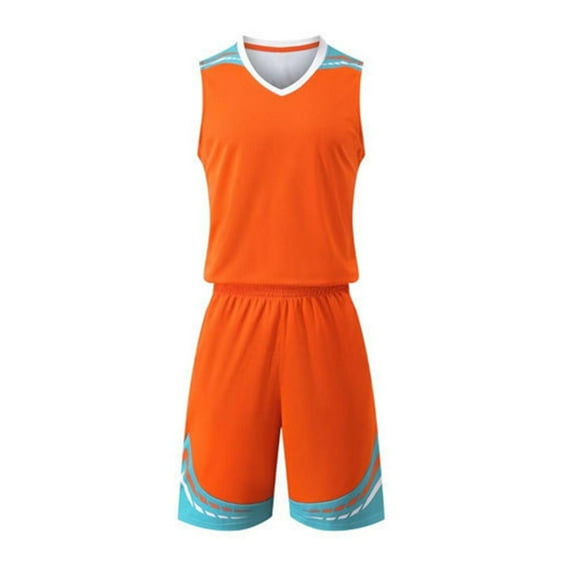 Loopsun Boys Girls Summer Sets, Sports Sets for Boys, Fashionable Children's Casual Short Sleeve V Neck Top with Shorts Sports Breathable Set Orange 6-7 Years