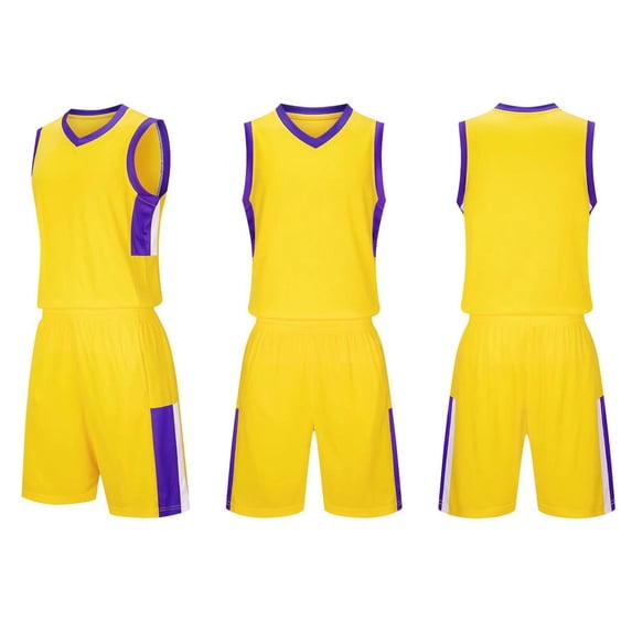 Loopsun Boys Girls Summer Sets, Sports Sets for Boys, Fashionable Children's Casual Short Sleeve V Neck Top with Shorts Sports Breathable Set Yellow 6-7 Years