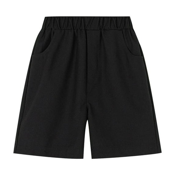 Loopsun Boys Girls Summer Shorts, Boy and Girl Children's Pants Elastic Waisted Solid Short Pants Black 8-9 Years
