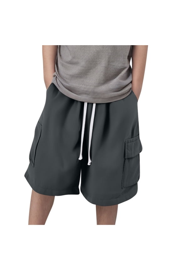 Boys Girls Summer Shorts, Boys Solid Cropped Shorts with Elastic Waist Drawstring Cargo Pockets Dark Gray 12-13 Years