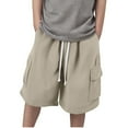 thumbnail image 1 of Loopsun Boys Girls Summer Shorts, Boys Solid Cropped Shorts with Elastic Waist Drawstring Cargo Pockets Khaki 10-11 Years, 1 of 4