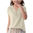 thumbnail image 1 of Loopsun Boys Girls Summer Tshirts, Boys and Girls Solid V Neck Short Sleeve Knit Tops Beige 15-16 Years, 1 of 5