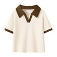 thumbnail image 1 of Loopsun Boys Girls Summer Tshirts, Summer Boys and Girls Solid Cotton Short Sleeve T-shirt Children's Top Beige 6-7 Years, 1 of 2