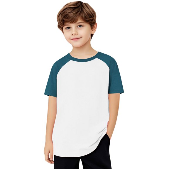 Loopsun Boys Girls Summer Tshirts, Toddler Kids Boys Girls Fashion Round Neck Spliced Short Sleeve Top Blue 11-12 Years