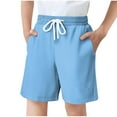 thumbnail image 1 of Loopsun Boys Sports Shorts, Boys' Solid Color Children's Casual Elastic Waist Drawstring Summer Shorts with Pocket Blue 9-10 Years, 1 of 5