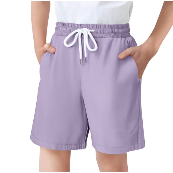 Loopsun Boys Sports Shorts, Boys' Solid Color Children's Casual Elastic Waist Drawstring Summer Shorts with Pocket Purple 7-8 Years