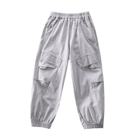 Loopsun Boys Summer Cargo Pants, Boys' Summer Loose Thin Elastic Sports Mosquito Proof Casual Outerwear Pants Gray 12-14 Years