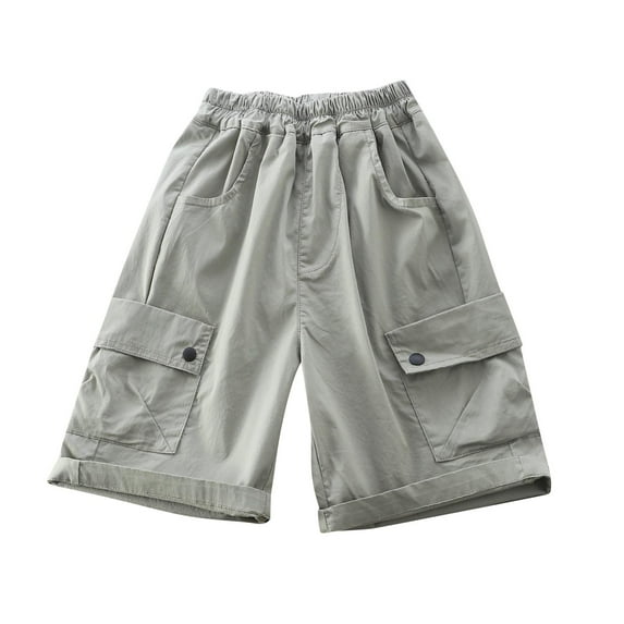 Loopsun Boys Summer Cargo Shorts, Boys' Summer Loose Thin Elastic Sports Outerwear Shorts Five Quarter Pants Green 4-5 Years