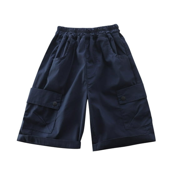 Loopsun Boys Summer Cargo Shorts, Boys' Summer Loose Thin Elastic Sports Outerwear Shorts Five Quarter Pants Navy 4-5 Years