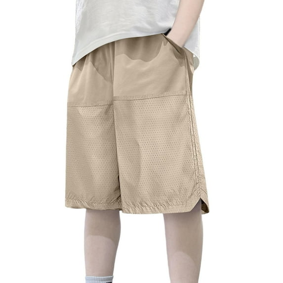 Loopsun Boys Summer Cargo Shorts, Children's Clothing Summer Solid Color Thin Boys' Sports Shorts Outside Cropped Pants Khaki 11-12 Years