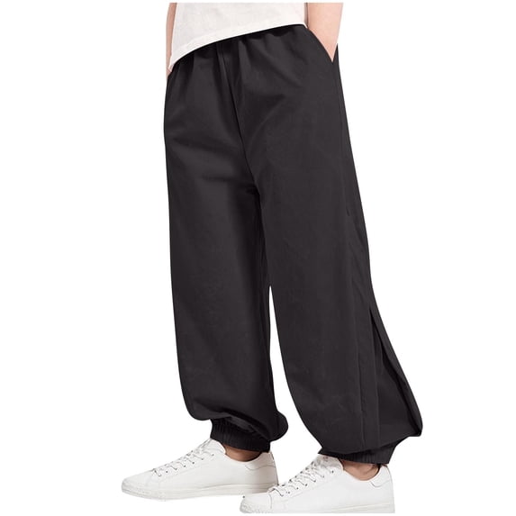 Loopsun Boys Summer Pants, Children's Solid Color Breathable Thin Mosquito Proof Summer Pocket Pants Black 5-6 Years