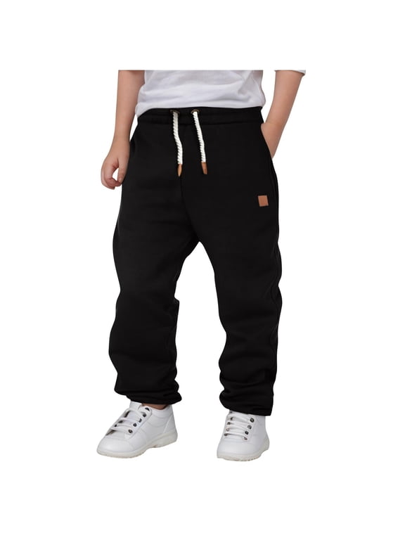 Boys Sweatpants, Children's Clothing Boys' Casual Solid Drawstring Full Length Pants Black 6-7 Years