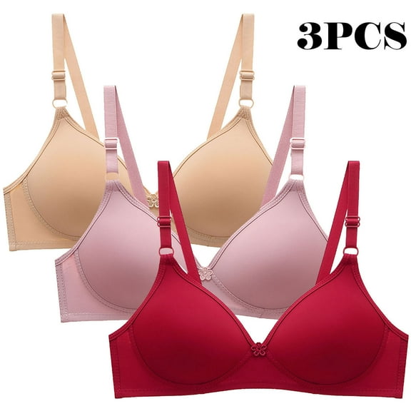 Loopsun Plus Size Bras for Women, 3pcs Womens Bra Soild Wire Free Underwear Bra Everyday Small Cup Underwear Multicolor L