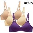 thumbnail image 1 of Loopsun Plus Size Bras for Women, 3pcs Womens Bra Soild Wire Free Underwear Bra Everyday Small Cup Underwear Multicolor L, 1 of 5