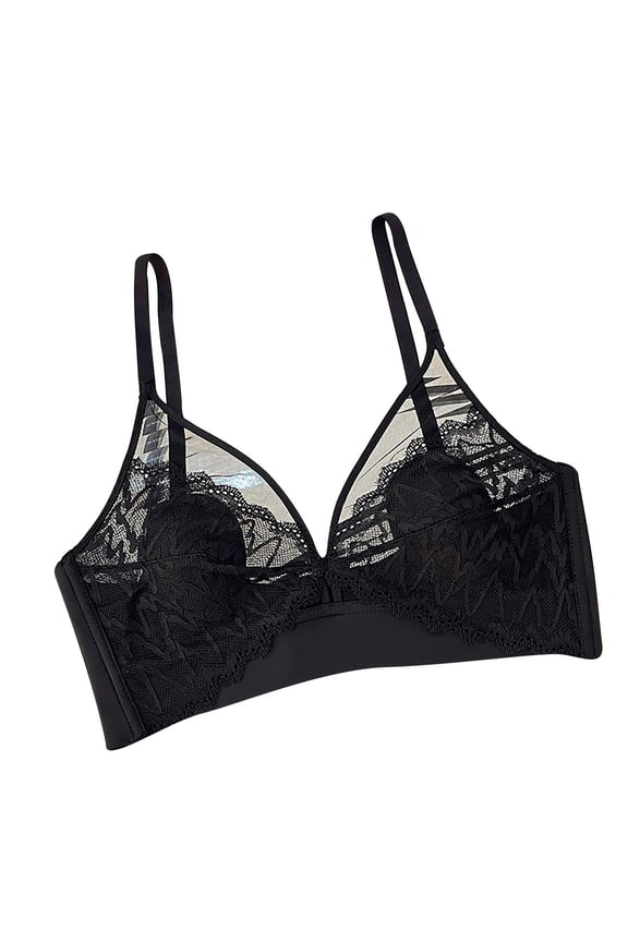 Plus Size Bras for Women, French Underwear Rabbit Ear Summer Thin Lace Womens Strapless Gathering Bra Black S/M